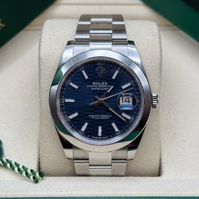Rolex Datejust 41 Blue Motif Index Stainless Steel Smooth Bezel Oyster Bracelet