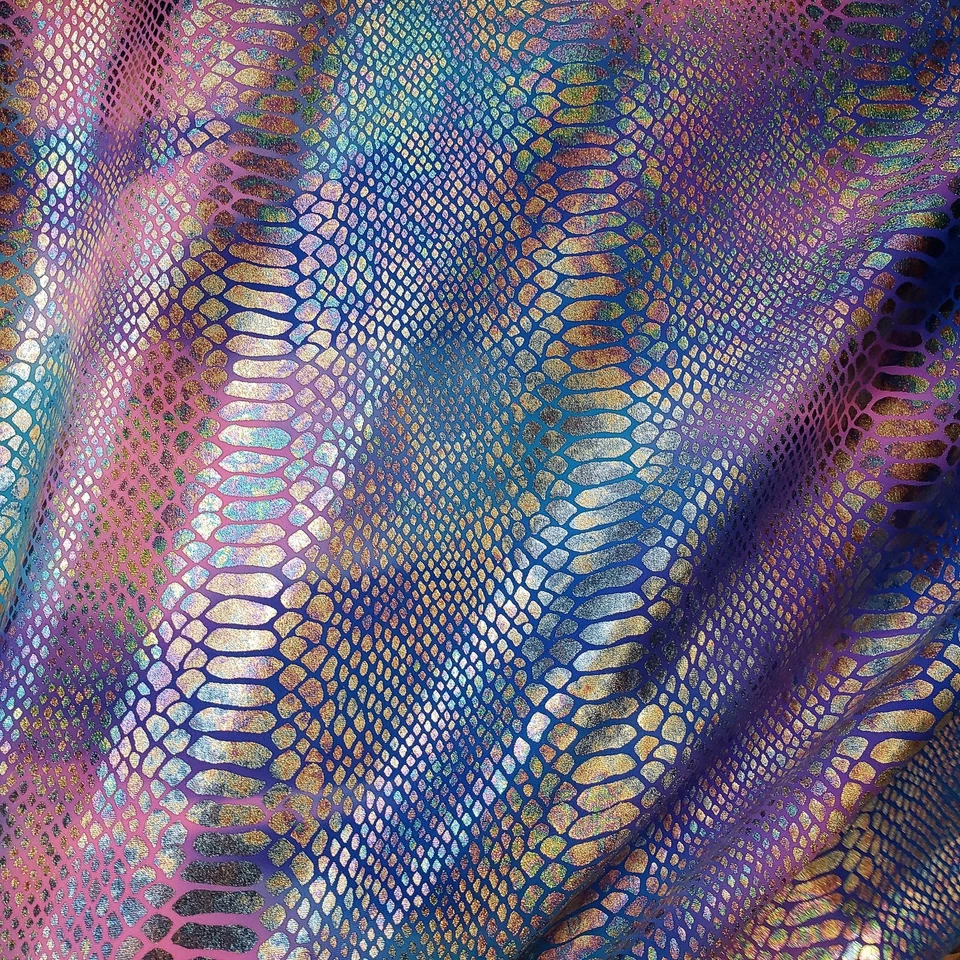 Algodón Caramelo Rosa y Azul Tie Dye con Serpiente Diseño Lámina Metálica Nylon Spandex Foto 3 de 4