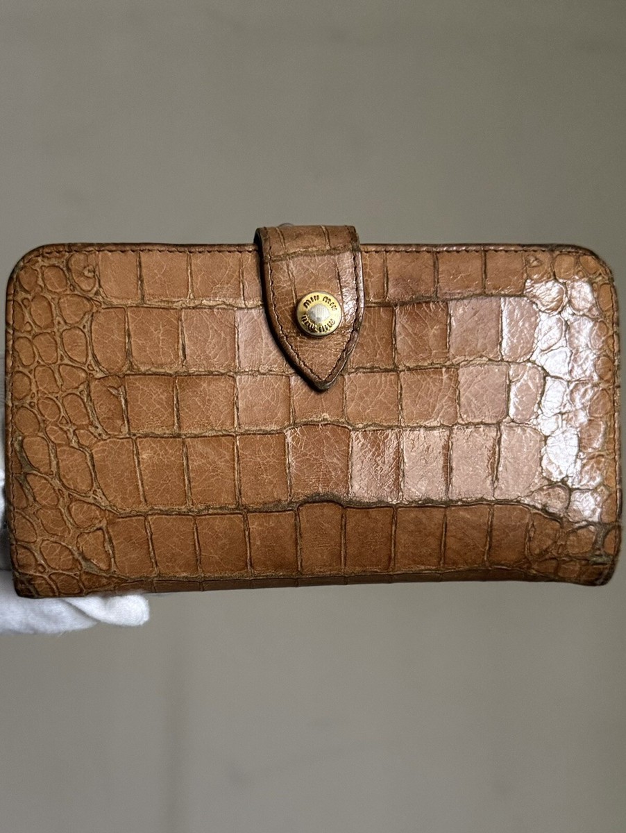 Miu Miu Brown Croc Long Wallet With Kiss Lock | eBay