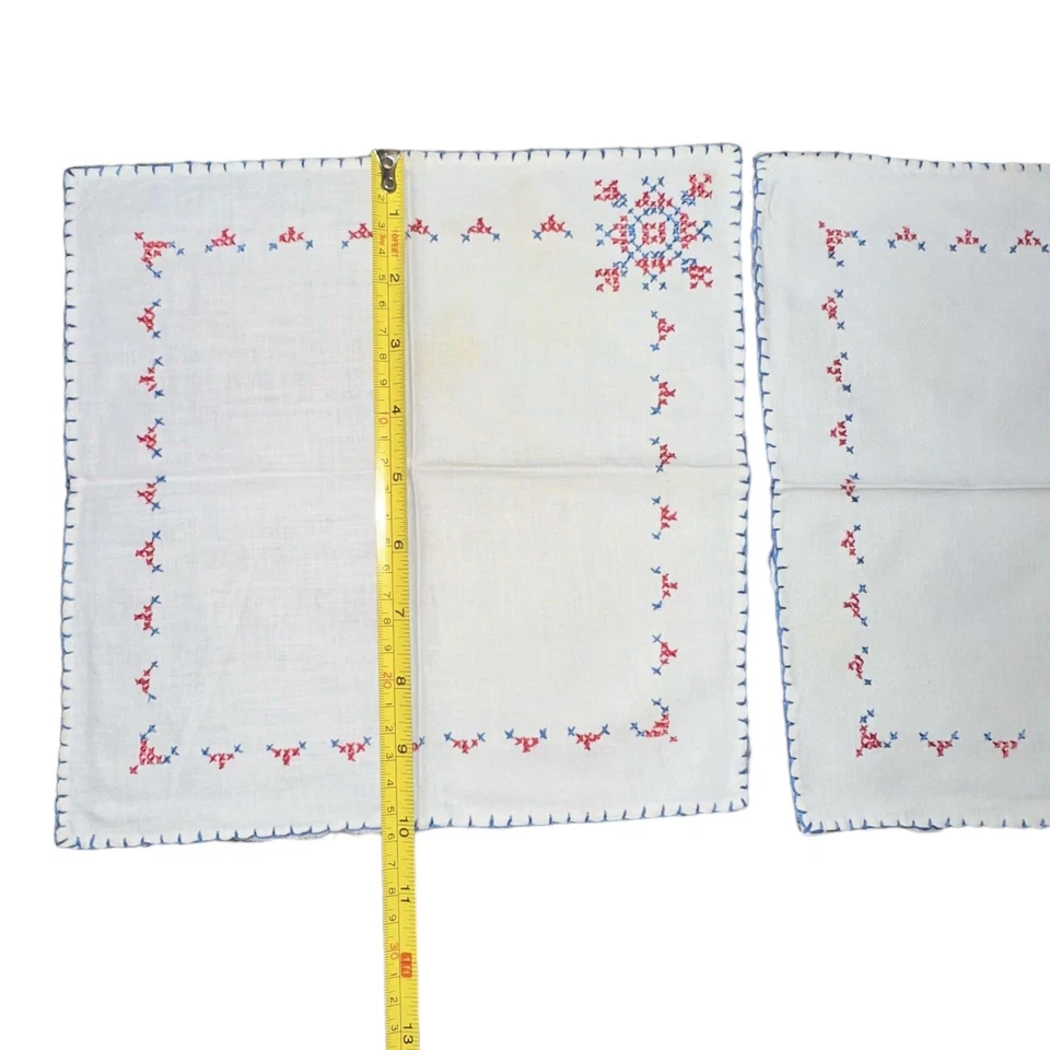 2 Pañuelos De Colección Bordados Arte Popular Estilo Escandinavo Mezcla de Lino 10" Foto 4 de 4