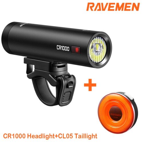 RAVEMEN Bike Front Rear Light Bicycle Head Taillight Set CR1000+CL05 Flashing - Picture 1 of 16