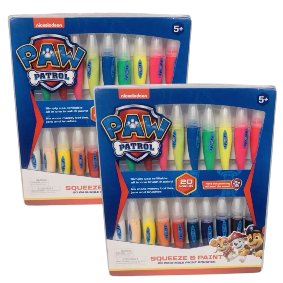 NICKELODEON PAW PATROL 20 CEPILLOS DE PINTURA LAVABLES APRETAR Y PINTAR Sin desorden y recargables