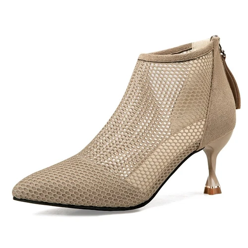 Damen Sexy High Heels Netz Atmungsaktiv Stiefeletten Spitz zulaufend Dünner Absatz Pumps - Bild 25 von 26