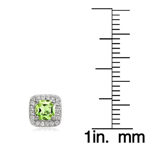Sterling Silver 2ct Peridot & White Topaz Cushion-Cut Stud Earrings - Picture 3 of 3