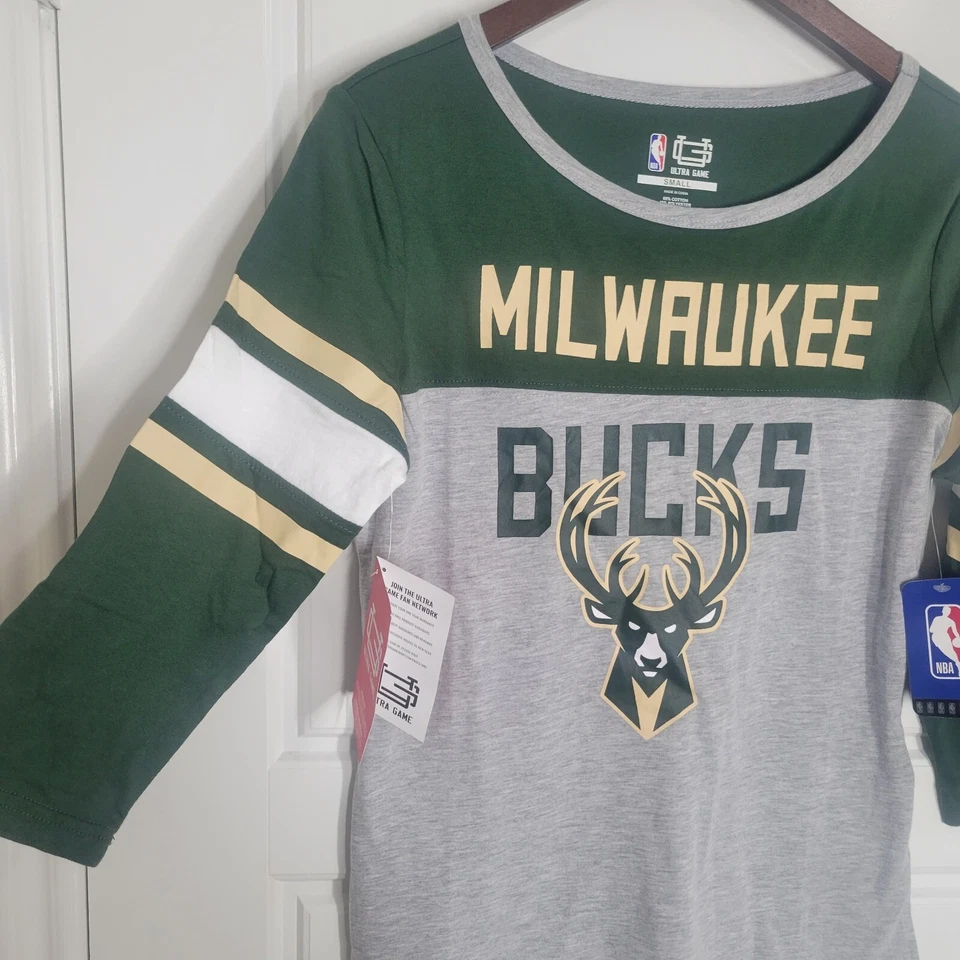 Milwaukee Bucks NBA Ultra Game Womens Sz S  3/4 Sleeve Jersey Tee Green & Gray - Image 4 of 4