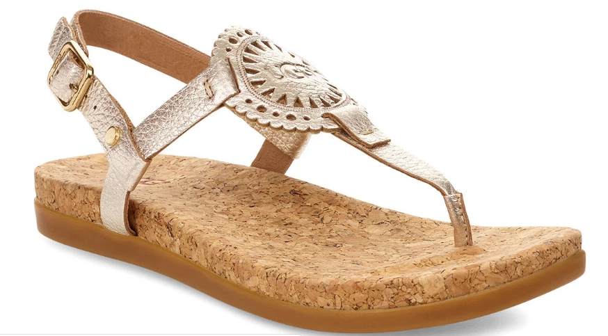 Sandali da donna UGG Ayden II oro metallizzato sughero cinturino a T taglie 5 12 NUOVI!!!!