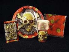 PIRATE BIRTHDAY PARTY SET Supplies Plates Napkins Cups Invites Crossbones Skull