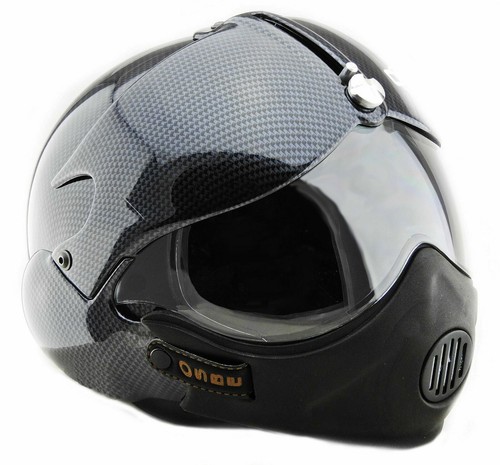 Open Face Scooter Motorcycle Helmet Osbe Gpa Aircraft Tornado Carbon + Mask - Picture 9 of 11