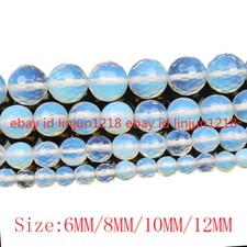Faceted 4/6/8/10mm White Opal Moonstone Round Gems Loose Beads 15''