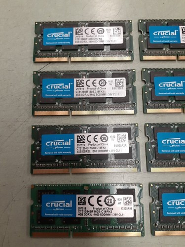 32GB (8x4GB) Crucial PC3-12800 DDR3L-1600 Laptop RAM CT51264BF160B.C16FN2 7519 - Picture 2 of 3