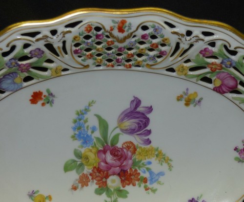 Zona EE. UU. Alemania Schumann Dresden Flores 12" Plato para Servir Tazón Reticulado De Colección - Imagen 5 de 12