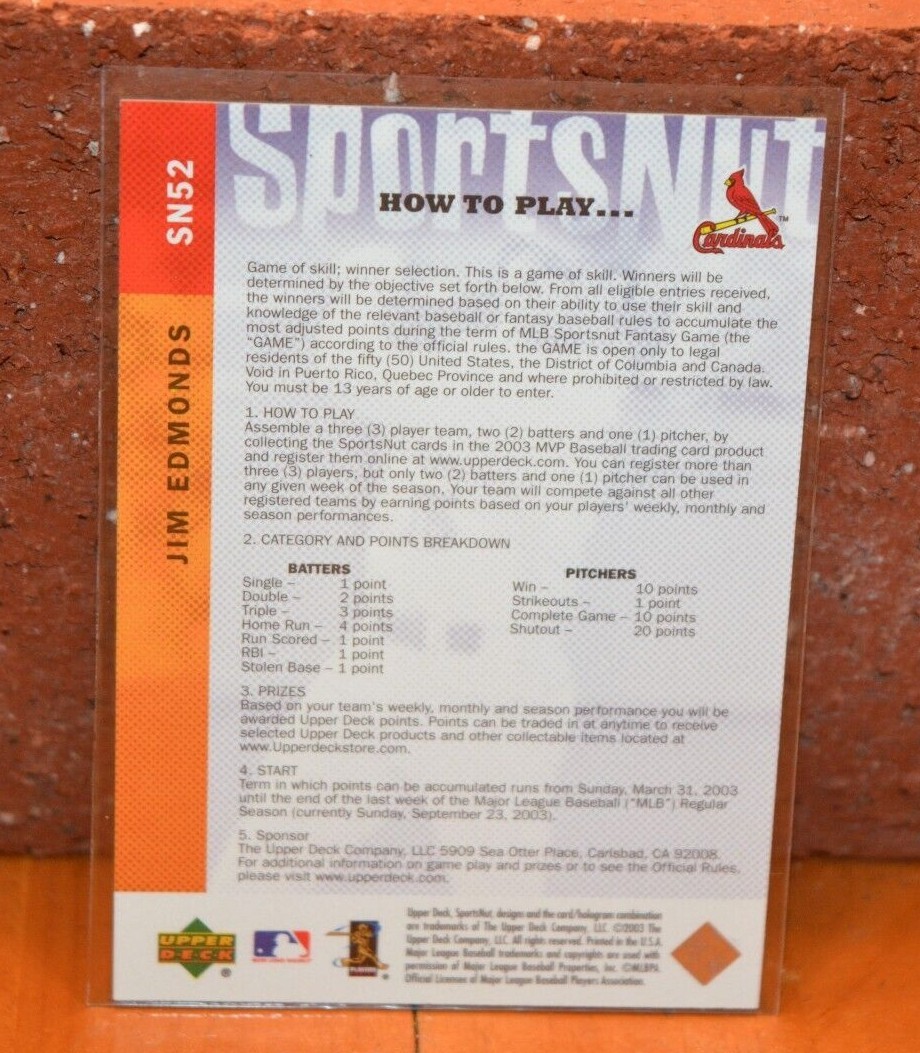 GREAT BASEBALL CARD UPPER DECK SPORTS NUT FANTASY GAME CARDINALS JIM