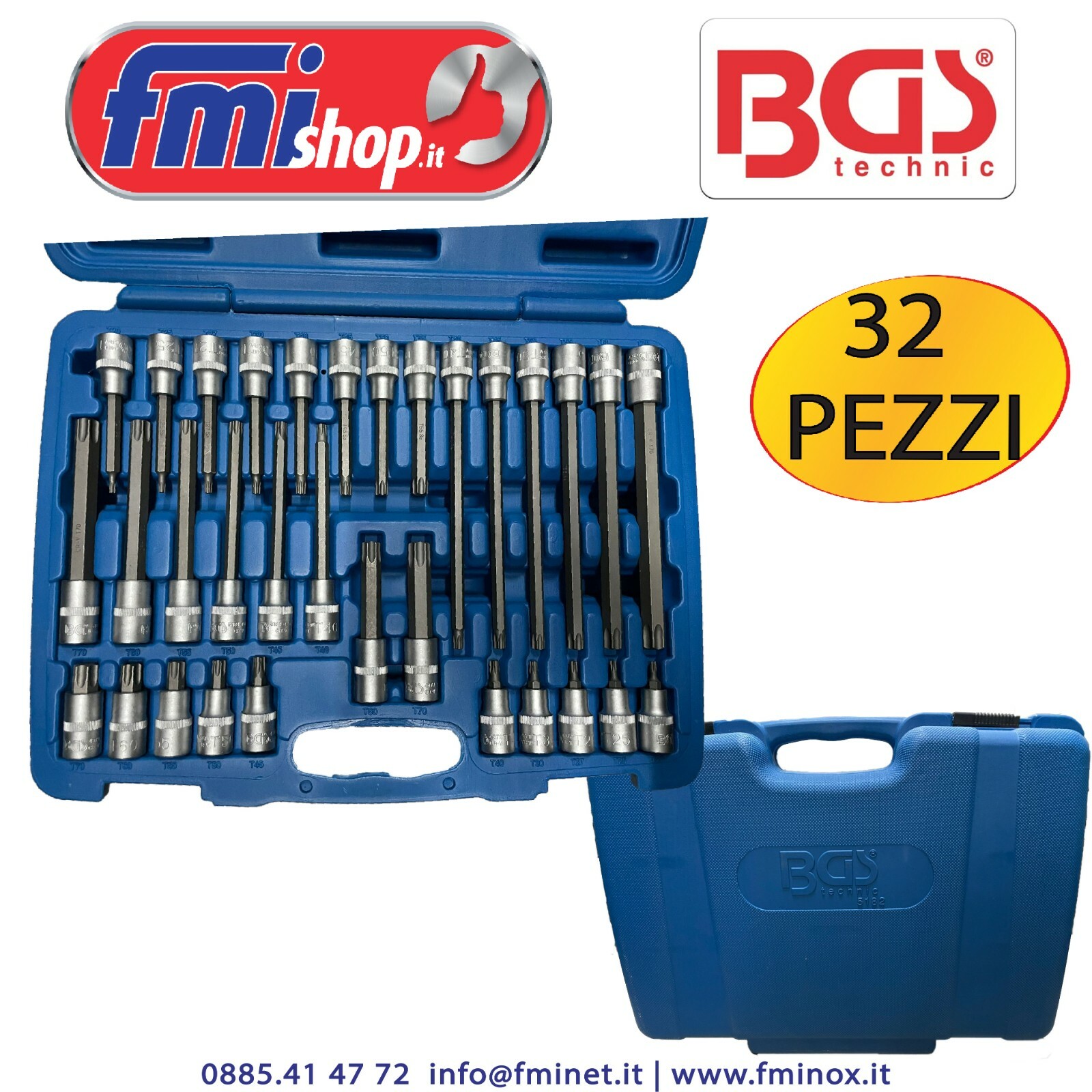 SET 32 CHIAVI A BUSSOLA TORX INSERTI BIT 1/2'' ATTACCO 12,5mm PROFILO T KIT