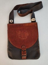 Hand Tooled Brown Leather Satchel Purse / Shoulder Bag Bone Button Hippie Style