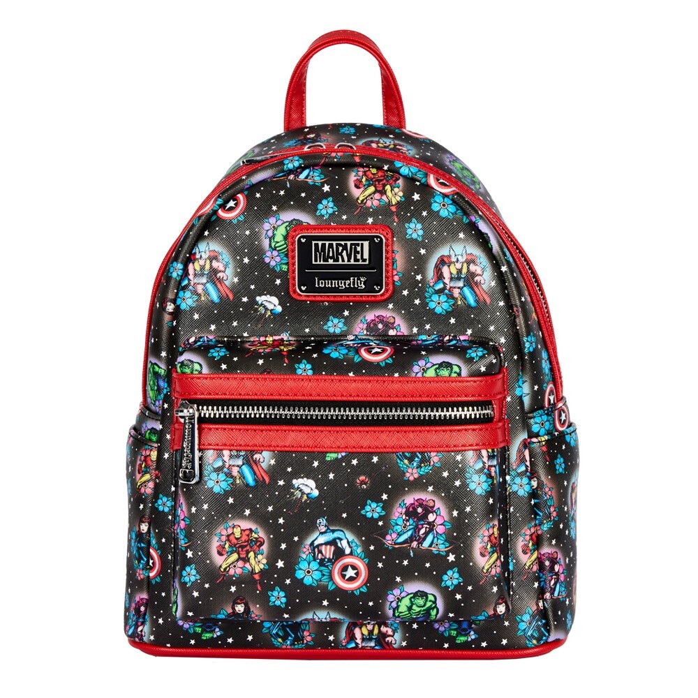 Loungefly Marvel Avengers Tattoo Floral Mini Backpack Loungefly Marvel Avengers Tattoo Floral Black Red Mini  main image 3