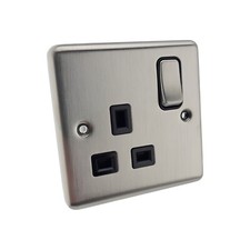 Hager Sollysta 1 Gang Double Pole Switched Socket Brushed Steel Black WRSS81BSB