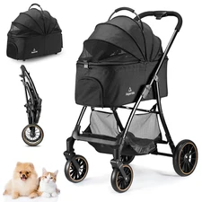 Pet Stroller for Small/Medium Dogs & Cats up to 55 Lbs, Upgraded 4 Wheels Dog St