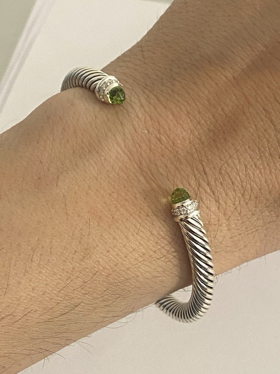 USED David Yurman Sterling Silver Bracelet PERIDOT and diamonds Medium