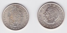 2 Kronen Silber M&uuml;nze Schweden 1965 vz (123139)