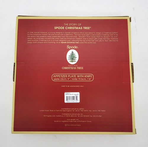 Spode Christmas Tree Appetizer Plate (9") w/ Knife (7.8" ) NEW in box - Picture 3 of 4