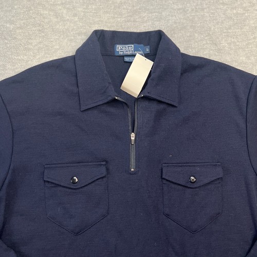 VTG Polo Ralph Lauren Sweater Mens Large Navy Wool 1/4 Zip Nautical Military - Picture 6 of 11
