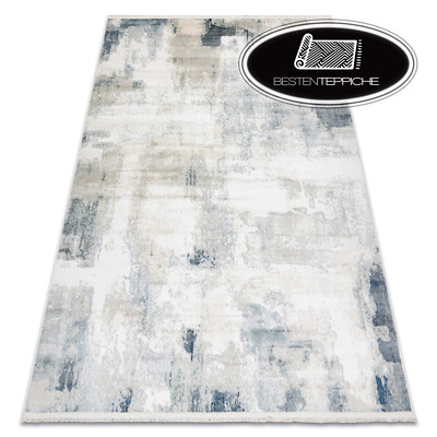 Modern Elegant Teppich DISTIN mit Fransen Abstraktion weiß / creme / beige