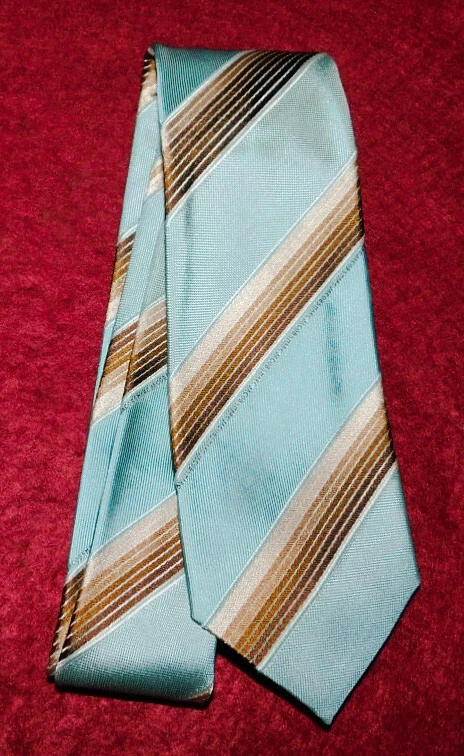 MARC JACOBS 意大利制造蓝色/棕色/黄色条纹修身领带 - 设计师领带。 — 第 2/3 张图片