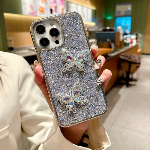For iPhone Samsung Google Flash Diamond Butterfly Case Plating Bling Phone Cover - Picture 15 of 15