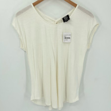 Bobeau Twist Cutout Back Short Sleeve Linen Blend Top Ivory Women Small NWT