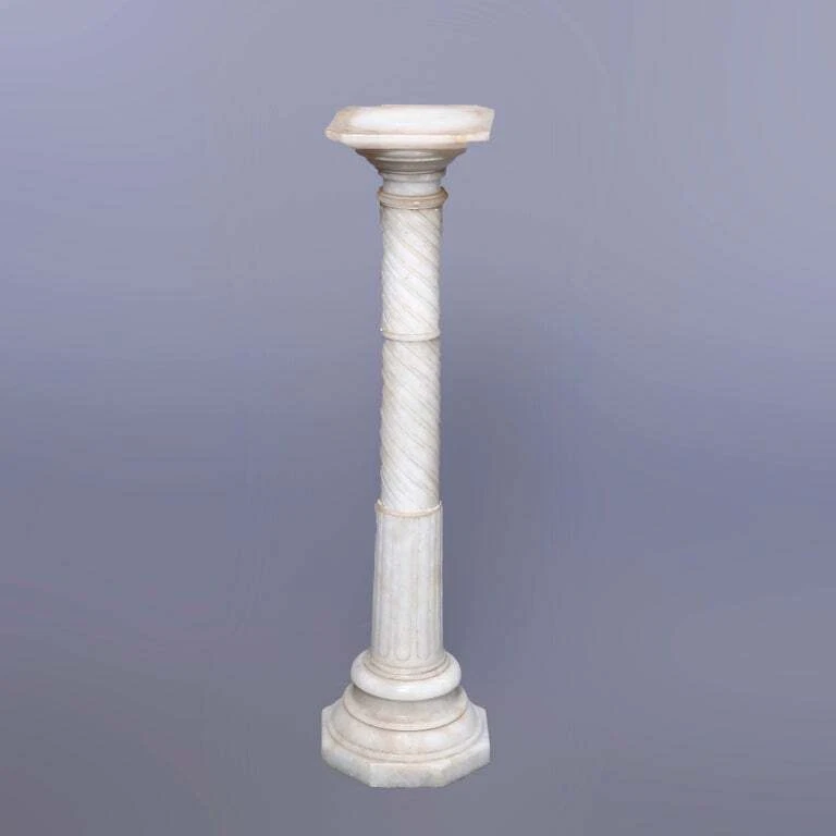 Antique Neoclassical Carved Alabaster Sculpture Pedestal, Rope Twist Form, 1890 - Image 4 of 4
