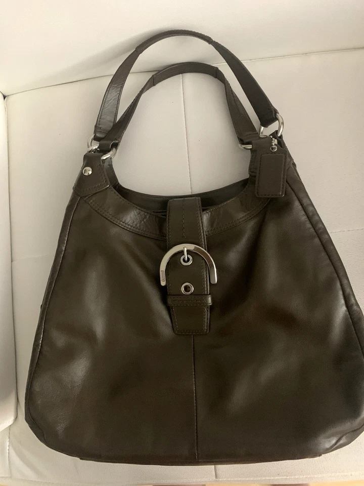 Coach Premium Leather Soho Lynn Hobo Shoulder Tote Dark Brown/Green - Image 2 of 4