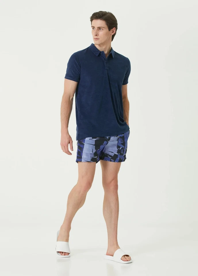 SALVATORE FERRAGAMO Azul y Negro Estampado Gráfico Nylon Bañador Shorts XL Auténtico Foto 3 de 4