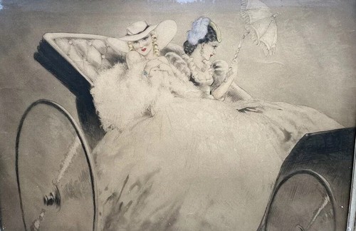 LOUIS ICART: ELEGANT ART DECO ENGRAVING WOMEN & AUTOMOBILES - Picture 2 of 3