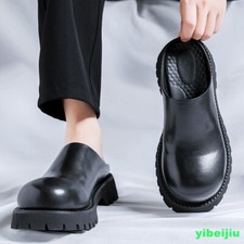 2025 Fashion Bigh round Toe Men's Platform Half Slipper Leather Dress Slide Mule