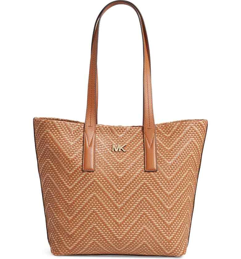 NEW NWT Michael Kors Junie Woven Leather Tote Handbag Acorn  display picture 1