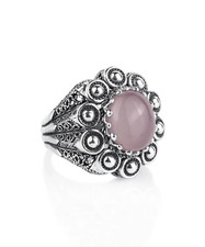Filigree Art Rose Quartz Gemstone Women Statement Dome Ring