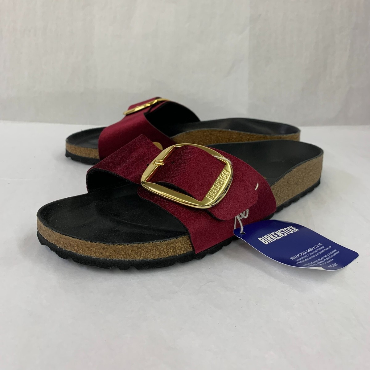 Birkenstock New w/ Box Madrid Big Buckle Rivet Logo Maroon Velvet