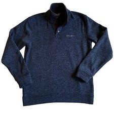 Eddie Bauer Radiator Fleece Men's M Blue Heather Pullover Snap Front Long Sleeve