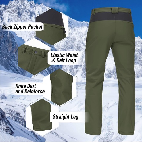 Men's Softshell Pants Thermal Fleece Lined Ski Snow Outdoor Hiking Work Trousers - Picture 34 of 43