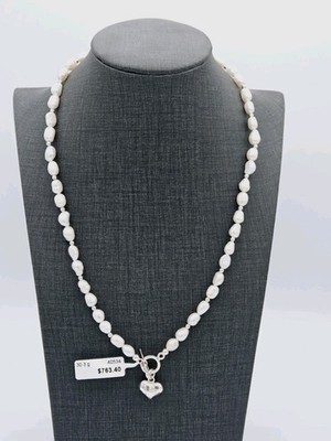 Taxco Perlenkette 21 Zoll Sterlingsilber Herz Charm Knebelverschluss Mexiko Neu