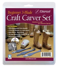 FLEXCUT Carving Tools, Beginner Craft Carver Set, 3 Carving Blades, Palm Handle