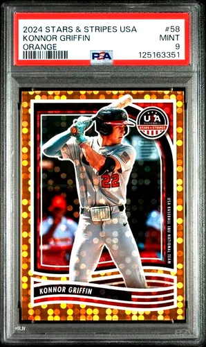 /75 Orange Disco Balls PSA 9 Panini 2024 Stars and Stripes Konnor Griffin Rookie