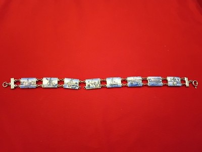 Vintage Sterling Silver, Hand Painted Bracelet Featuring Scenes From Netherlands