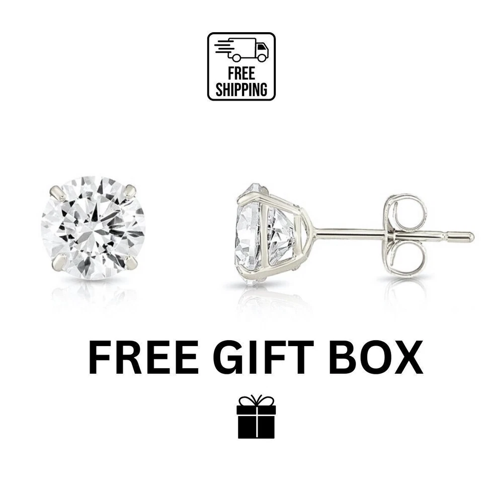 Pendientes con tachuelas redondas de moissanita con certificación D-VVS1 14K Gra Foto 4 de 4