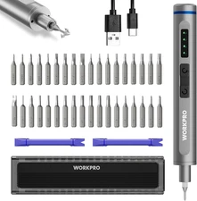 Mini Electric Screwdriver with Magnetizer, 36 S2 Steel Bits & 2 Pry Bars, 3.7V R