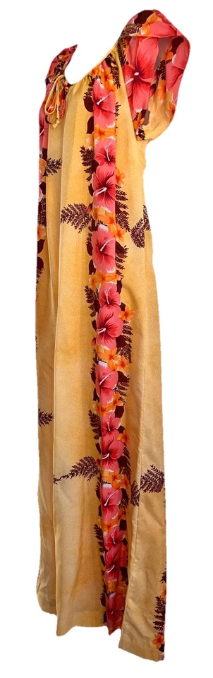 Vestido Mumu Hawaiano Hilo Hattie’s Años 70 De Colección 100% Poli Mangas Abullonadas-Talla M 59” Largo Foto 3 de 4