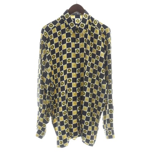 Versace Classic V2, Versace Classic V2 Men's Silk Long Sleeve Shirt Black Gold Size M
