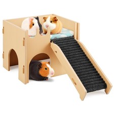 Guinea Pig and Hamster House, 2-in-1 Guinea Pig Hideout with Stairs and Cushi...