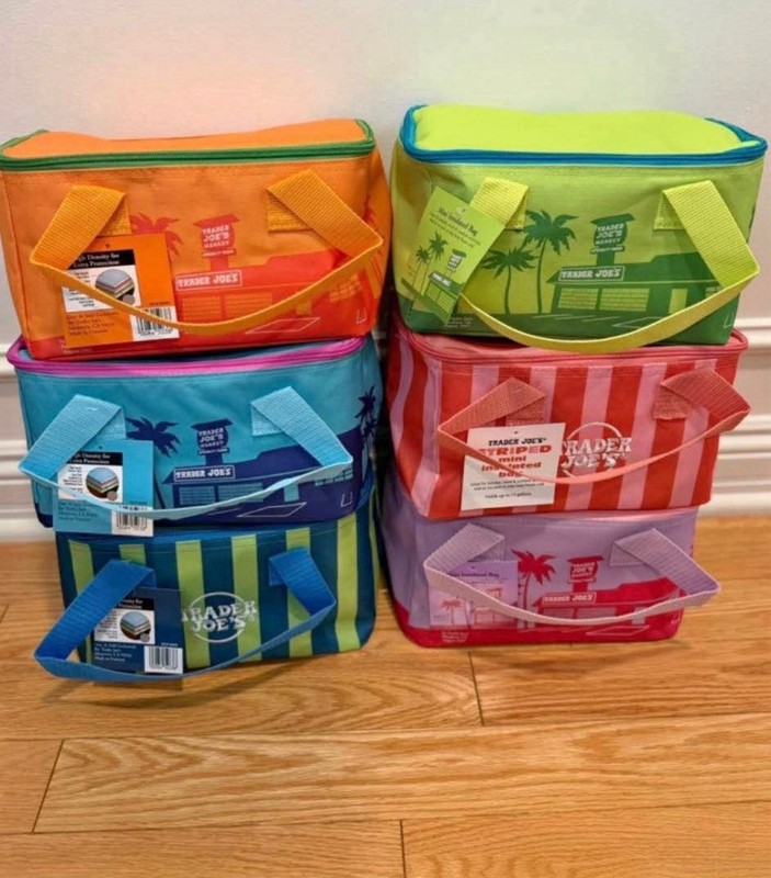 Full Set Trader Joe's Mini Insulated Lunch Tote Bag, Zipper, Handle, Striped