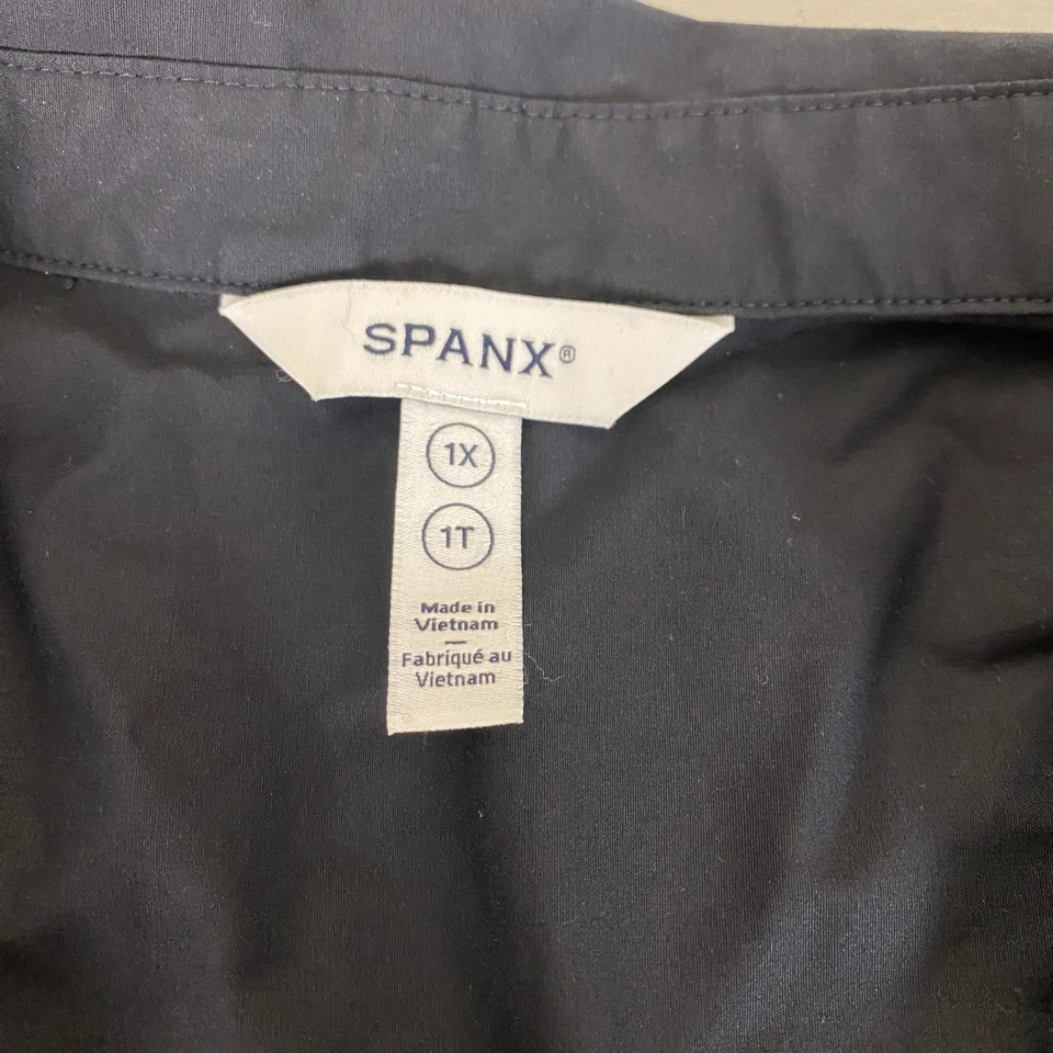 Vestido envolvente SPANX talla grande 1X negro mezcla de algodón cuello manga larga Foto 3 de 4